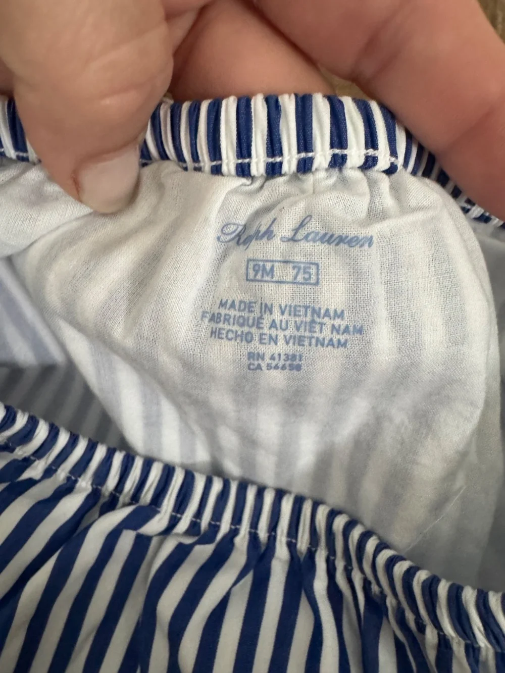 Ralph Lauren Polo Blue Striped 2 Piece Dress Pinafore Bloomer Size 9 Months A